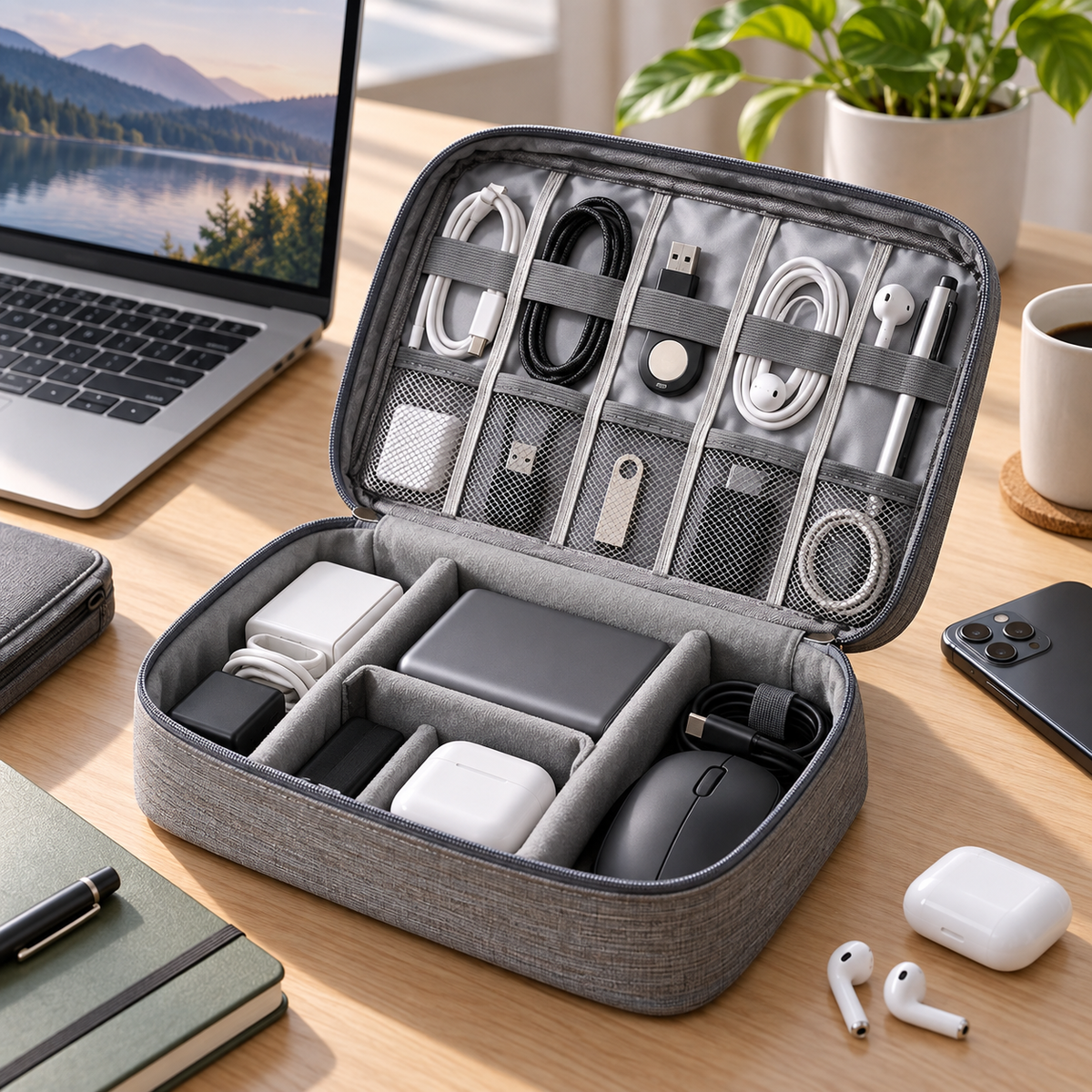 Black Portable Cable Organizer Bag