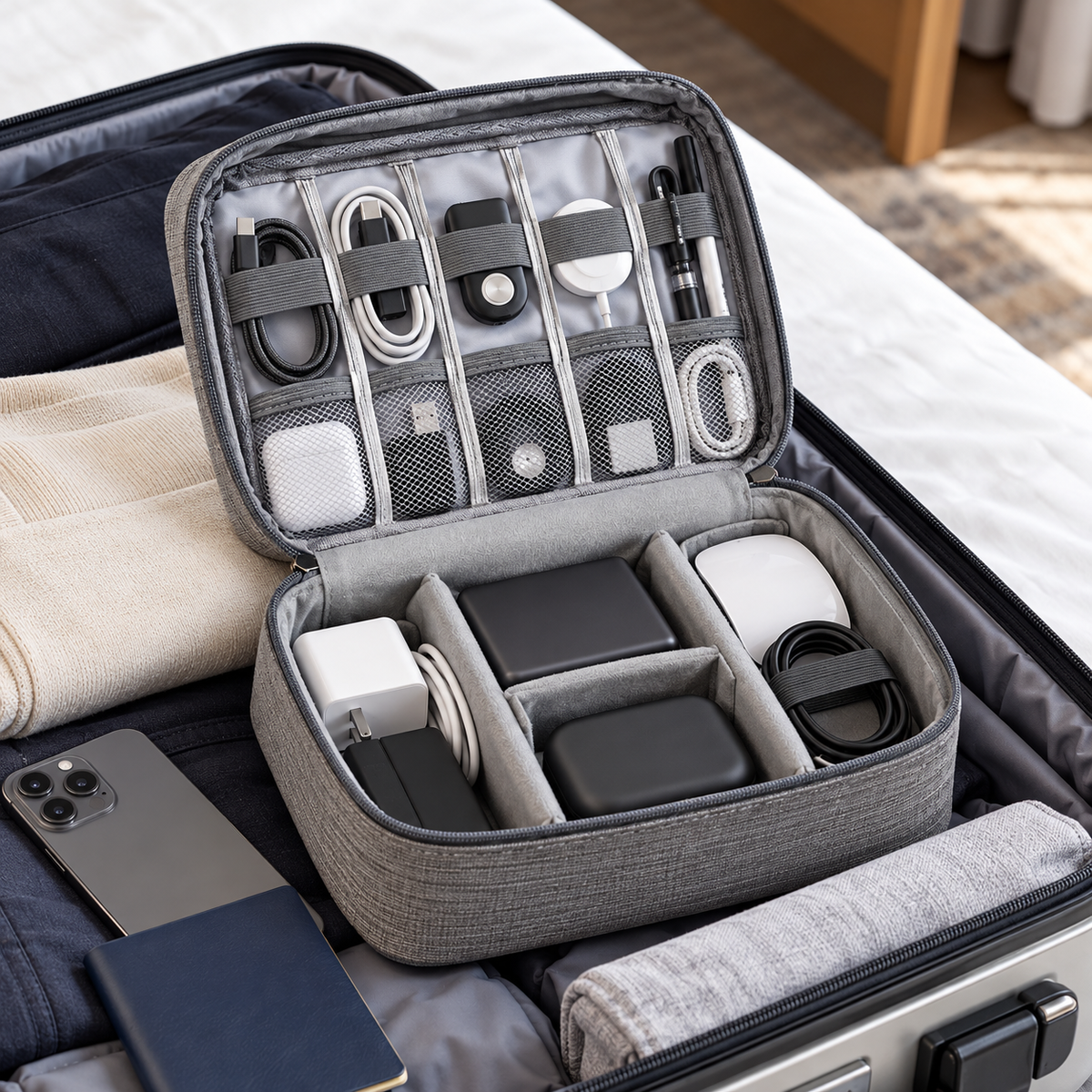 Black Portable Cable Organizer Bag