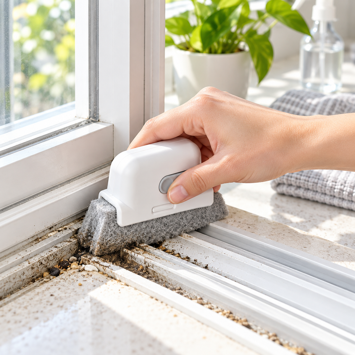 Gray Window Groove Cleaning Brush