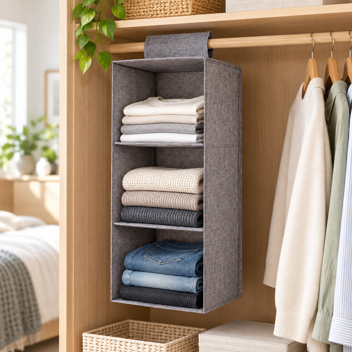 Gray Three-Layer Washable Hanging Storage Organizer
